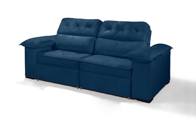 Sofá Retrátil Reclinável DOA 2.50m ESTILO ESTOFADOS - França Velusoft COR "AZUL"