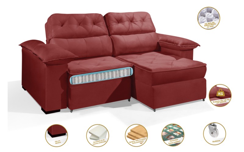 Sofá Retrátil Reclinável DOA 2.20m ESTILO ESTOFADOS - França Velusoft COR "VERMELHO" Sofá Retrátil Reclinável DOA 2.20m ESTILO ESTOFADOS - França Velusoft COR "VERMELHO"