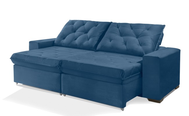 Sofá Retrátil e Reclinável 1,90m ESTILO ESTOFADOS - EUROPA com SoftGel D33 Velupluma "Azul"