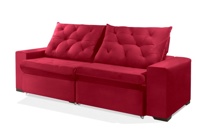 Sofá Retrátil e Reclinável 2.30m ESTILO ESTOFADOS - EUROPA com SoftGel D33 Velupluma "Vermelho"