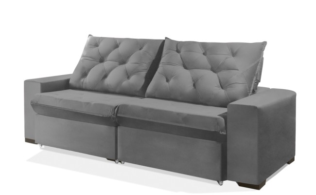 Sofá Retrátil e Reclinável 1,90m ESTILO ESTOFADOS - EUROPA com SoftGel D33 Velupluma "Prata"