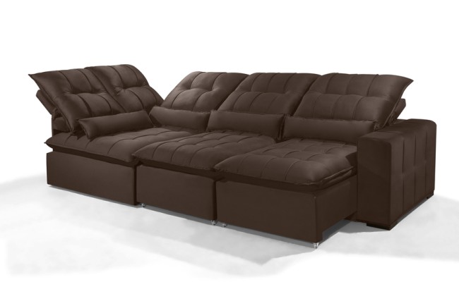 Sofá Retrátil Reclinável ELLOA DE CANTO COM CHAISE 3.05 x 1.80m ESTILO ESTOFADOS - Inca Velusoft COR "MARROM"