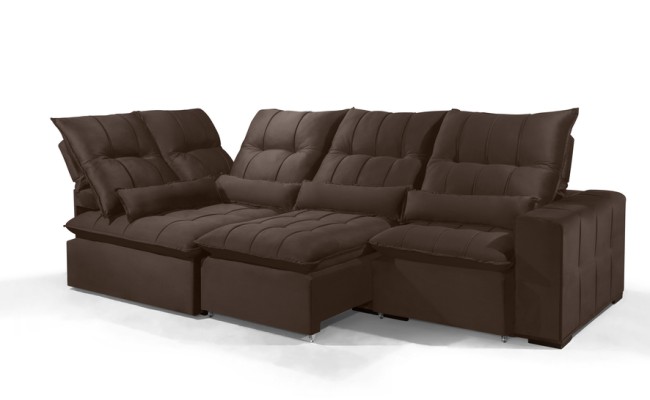 Sofá Retrátil Reclinável ELLOA DE CANTO COM CHAISE 3.25 x 1.80m ESTILO ESTOFADOS - Inca Velusoft COR "MARROM"