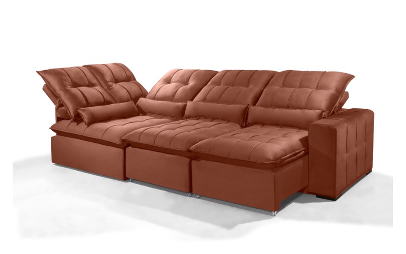 Sofá Retrátil Reclinável ELLOA DE CANTO COM CHAISE 3.25 x 1.80m ESTILO ESTOFADOS - Inca Velusoft COR "TERRA COTA" Sofá Retrátil Reclinável ELLOA DE CANTO COM CHAISE 3.25 x 1.80m ESTILO ESTOFADOS - Inca Velusoft COR "TERRA COTA"