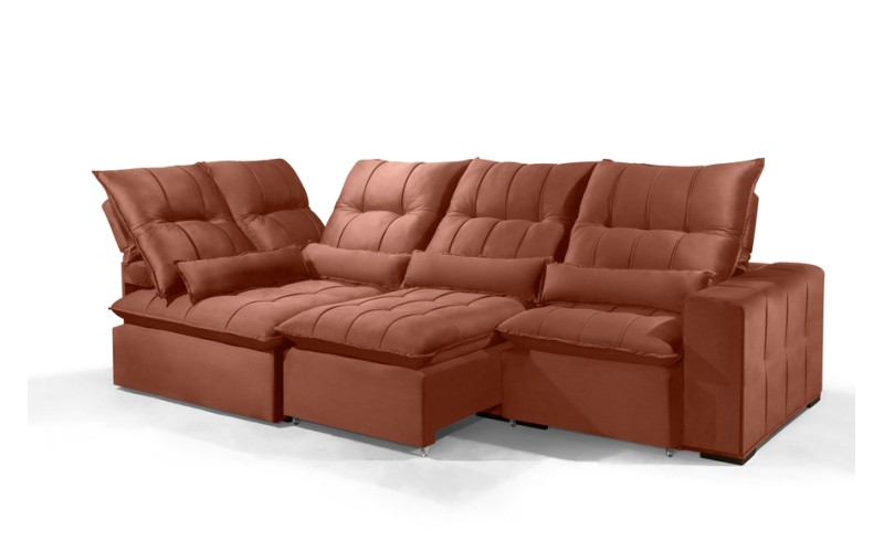 Sofá Retrátil Reclinável ELLOA DE CANTO COM CHAISE 3.25 x 1.80m ESTILO ESTOFADOS - Inca Velusoft COR "TERRA COTA" Sofá Retrátil Reclinável ELLOA DE CANTO COM CHAISE 3.25 x 1.80m ESTILO ESTOFADOS - Inca Velusoft COR "TERRA COTA"