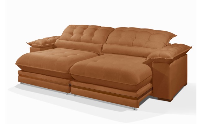 Sofá Retrátil Reclinável IRÃ 2.90m ESTILO ESTOFADOS - França Velusoft COR "TERRA COTA"