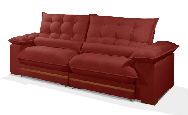 Sofá Retrátil Reclinável IRÃ 2.20m ESTILO ESTOFADOS - França Velusoft COR "VERMELHO"