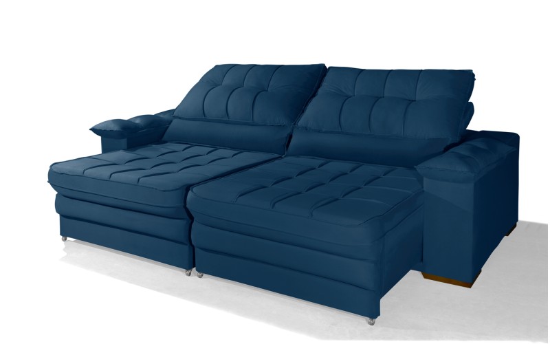 Sofá Retrátil Reclinável LAUS 2.20m ESTILO ESTOFADOS - França Velusoft COR "AZUL" Sofá Retrátil Reclinável LAUS 2.20m ESTILO ESTOFADOS - França Velusoft COR "AZUL"