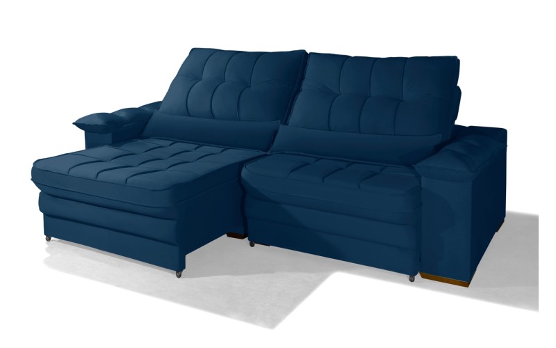 Sofá Retrátil Reclinável LAUS 2.20m ESTILO ESTOFADOS - França Velusoft COR "AZUL" Sofá Retrátil Reclinável LAUS 2.20m ESTILO ESTOFADOS - França Velusoft COR "AZUL"