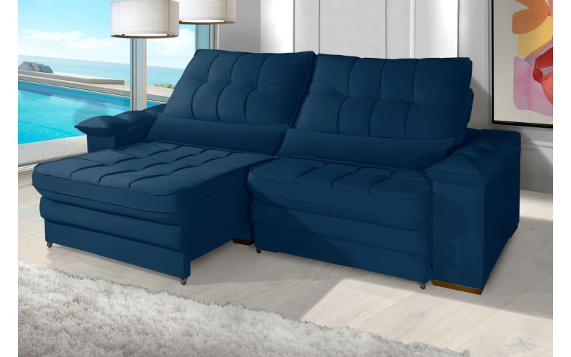 Sofá Retrátil Reclinável LAUS 2.20m ESTILO ESTOFADOS - França Velusoft COR "AZUL" Sofá Retrátil Reclinável LAUS 2.20m ESTILO ESTOFADOS - França Velusoft COR "AZUL"