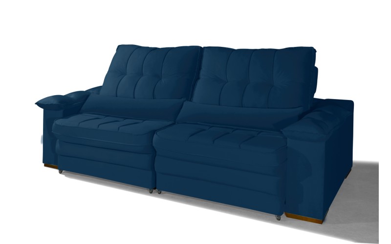 Sofá Retrátil Reclinável LAUS 2.20m ESTILO ESTOFADOS - França Velusoft COR "AZUL" Sofá Retrátil Reclinável LAUS 2.20m ESTILO ESTOFADOS - França Velusoft COR "AZUL"