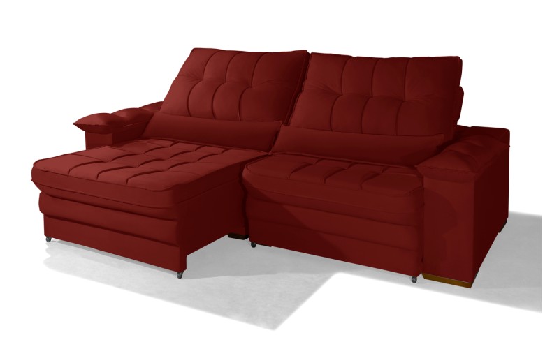 Sofá Retrátil Reclinável LAUS 2.50m ESTILO ESTOFADOS - França Velusoft COR "VERMELHO" Sofá Retrátil Reclinável LAUS 2.50m ESTILO ESTOFADOS - França Velusoft COR "VERMELHO"