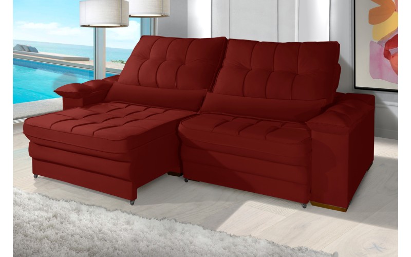 Sofá Retrátil Reclinável LAUS 2.50m ESTILO ESTOFADOS - França Velusoft COR "VERMELHO" Sofá Retrátil Reclinável LAUS 2.50m ESTILO ESTOFADOS - França Velusoft COR "VERMELHO"