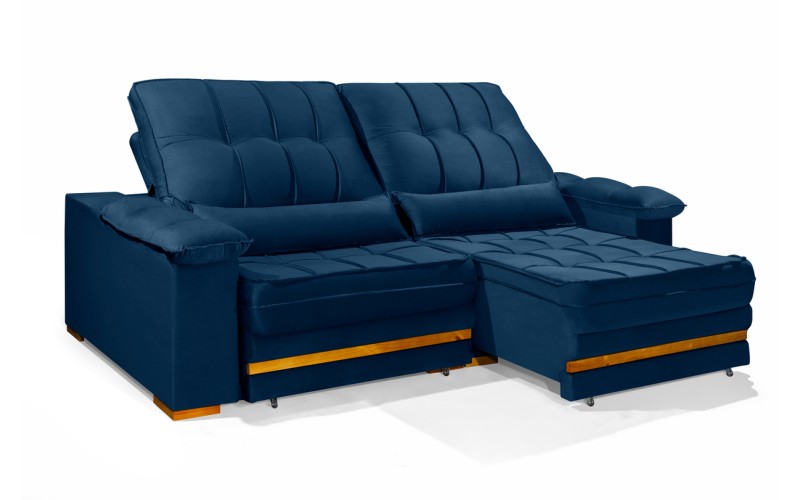 Sofá Retrátil Reclinável MORFEU 2,20m ESTILO ESTOFADOS - França Velusoft COR "AZUL" Sofá Retrátil Reclinável MORFEU 2,20m ESTILO ESTOFADOS - França Velusoft COR "AZUL"