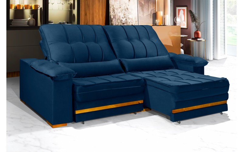 Sofá Retrátil Reclinável MORFEU 2,20m ESTILO ESTOFADOS - França Velusoft COR "AZUL" Sofá Retrátil Reclinável MORFEU 2,20m ESTILO ESTOFADOS - França Velusoft COR "AZUL"
