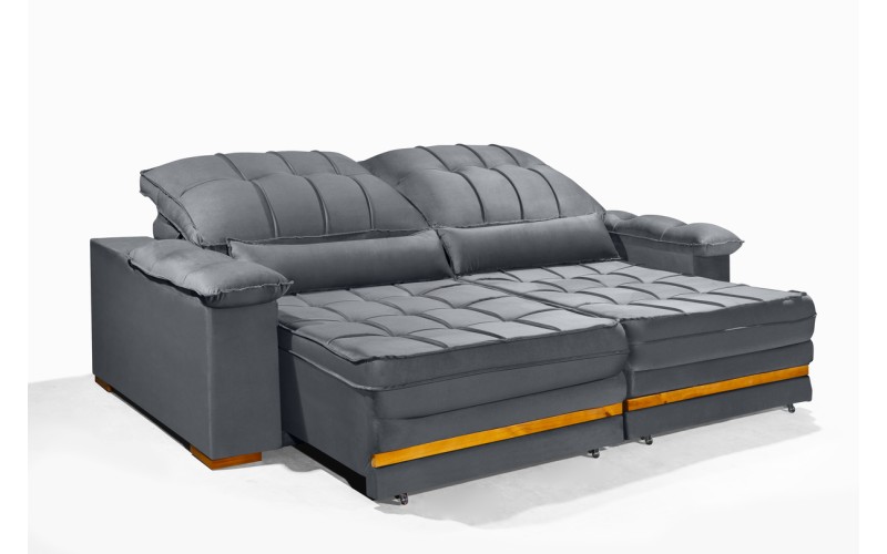 Sofá Retrátil Reclinável MORFEU 2.90m ESTILO ESTOFADOS - França Velusoft COR "CINZA" Sofá Retrátil Reclinável MORFEU 2.90m ESTILO ESTOFADOS - França Velusoft COR "CINZA"