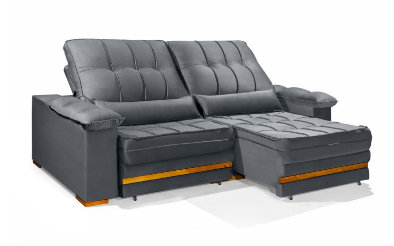 Sofá Retrátil Reclinável MORFEU 2.90m ESTILO ESTOFADOS - França Velusoft COR "CINZA" Sofá Retrátil Reclinável MORFEU 2.90m ESTILO ESTOFADOS - França Velusoft COR "CINZA"