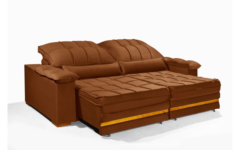 Sofá Retrátil Reclinável MORFEU 2.90m ESTILO ESTOFADOS - França Velusoft COR "TERRACOTA" Sofá Retrátil Reclinável MORFEU 2.90m ESTILO ESTOFADOS - França Velusoft COR "TERRACOTA"