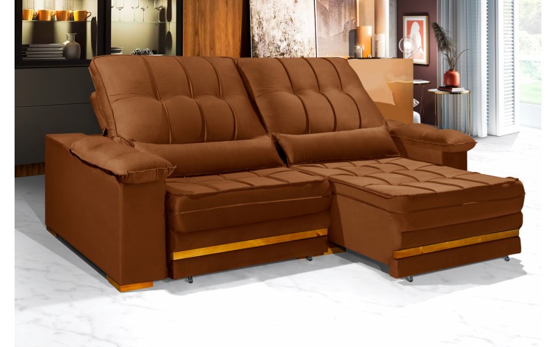 Sofá Retrátil Reclinável MORFEU 2.90m ESTILO ESTOFADOS - França Velusoft COR "TERRACOTA" Sofá Retrátil Reclinável MORFEU 2.90m ESTILO ESTOFADOS - França Velusoft COR "TERRACOTA"