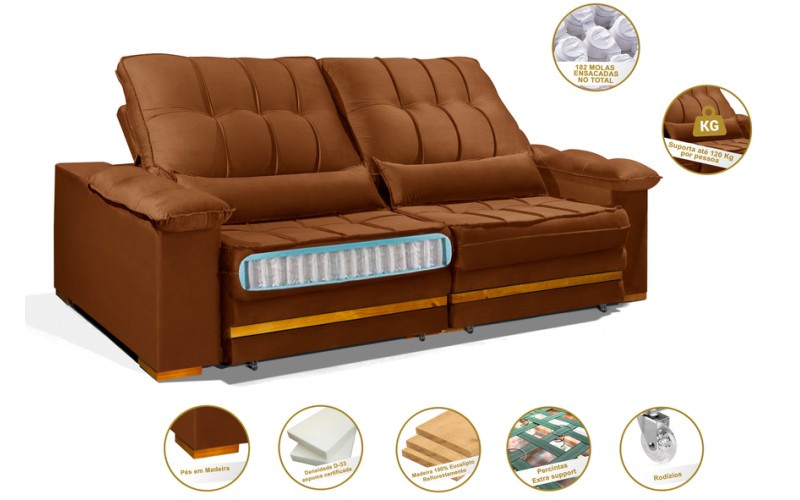 Sofá Retrátil Reclinável MORFEU 2.90m ESTILO ESTOFADOS - França Velusoft COR "TERRACOTA" Sofá Retrátil Reclinável MORFEU 2.90m ESTILO ESTOFADOS - França Velusoft COR "TERRACOTA"