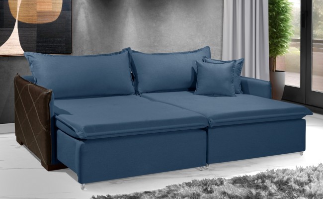 Sofá Sem Caixa Retrátil Reclinável MÔNACO 2,40m ESTILO ESTOFADOS - França Linhosoft COR "Azul"
