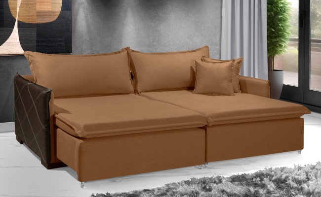 Sofá Sem Caixa Retrátil Reclinável MÔNACO 2,20m ESTILO ESTOFADOS - França Linhosoft COR "Terracota"