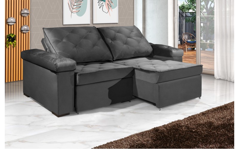 Sofá Retrátil e Reclinável 2.50m ESTILO ESTOFADOS - STAMBULL com SoftGel D33 Velusoft "Cinza" Sofá Retrátil e Reclinável 2.50m ESTILO ESTOFADOS - STAMBULL com SoftGel D33 Velusoft "Cinza"