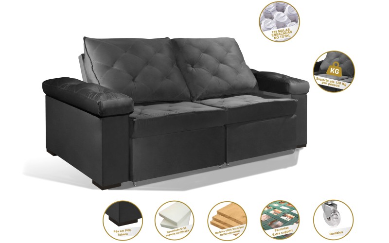 Sofá Retrátil e Reclinável 2.50m ESTILO ESTOFADOS - STAMBULL com SoftGel D33 Velusoft "Cinza" Sofá Retrátil e Reclinável 2.50m ESTILO ESTOFADOS - STAMBULL com SoftGel D33 Velusoft "Cinza"