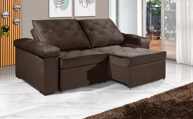Sofá Retrátil e Reclinável 2.20m ESTILO ESTOFADOS - STAMBULL com SoftGel D33 Velusoft "Marrom"