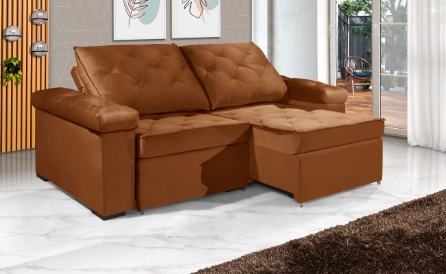 Sofá Retrátil e Reclinável 2.20m ESTILO ESTOFADOS - STAMBULL com SoftGel D33 Velusoft "Terracota"