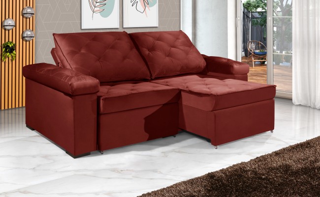 Sofá Retrátil e Reclinável 2.20m ESTILO ESTOFADOS - STAMBULL com SoftGel D33 Velusoft "Vermelho"
