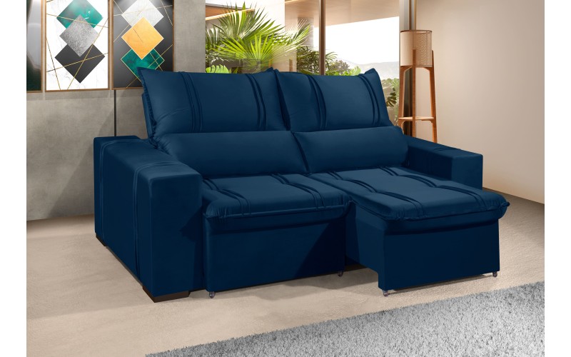 Sofá Retrátil e Reclinável 2.50m ESTILO ESTOFADOS - THOR com SoftGel D33 Velusoft "Azul" Sofá Retrátil e Reclinável 2.50m ESTILO ESTOFADOS - THOR com SoftGel D33 Velusoft "Azul"
