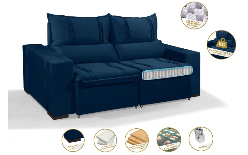 Sofá Retrátil e Reclinável 2.50m ESTILO ESTOFADOS - THOR com SoftGel D33 Velusoft "Azul" Sofá Retrátil e Reclinável 2.50m ESTILO ESTOFADOS - THOR com SoftGel D33 Velusoft "Azul"