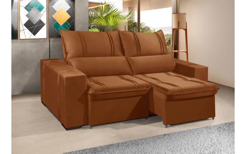 Sofá Retrátil e Reclinável 2.90m ESTILO ESTOFADOS - THOR com SoftGel D33 Velusoft "Terracota" Sofá Retrátil e Reclinável 2.90m ESTILO ESTOFADOS - THOR com SoftGel D33 Velusoft "Terracota"