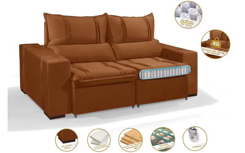 Sofá Retrátil e Reclinável 2.90m ESTILO ESTOFADOS - THOR com SoftGel D33 Velusoft "Terracota" Sofá Retrátil e Reclinável 2.90m ESTILO ESTOFADOS - THOR com SoftGel D33 Velusoft "Terracota"