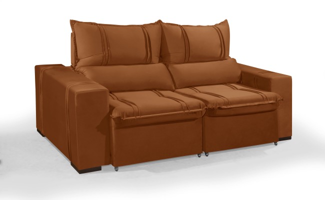 Sofá Retrátil e Reclinável 2.20m ESTILO ESTOFADOS - THOR com SoftGel D33 Velusoft "Terracota"