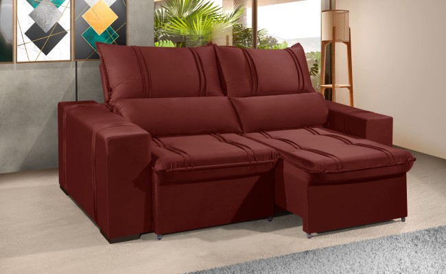 Sofá Retrátil e Reclinável 2.20m ESTILO ESTOFADOS - THOR com SoftGel D33 Velusoft "Vermelho"