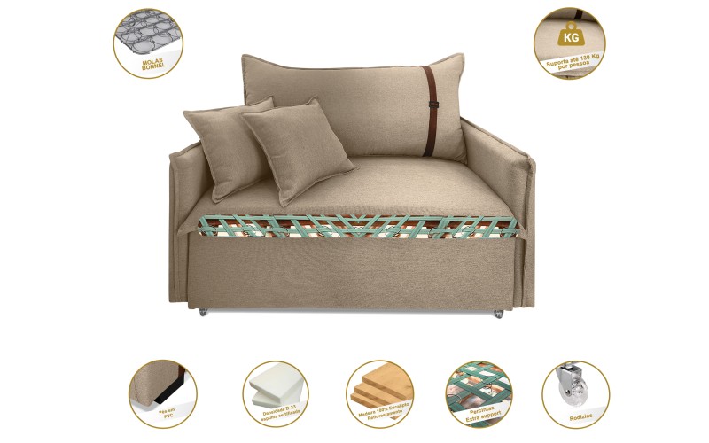 Poltrona Sofá Cama Valence Premium 120cm SoftGel D33 Linho Bege Poltrona Sofá Cama Valence Premium 120cm SoftGel D33 Linho Bege
