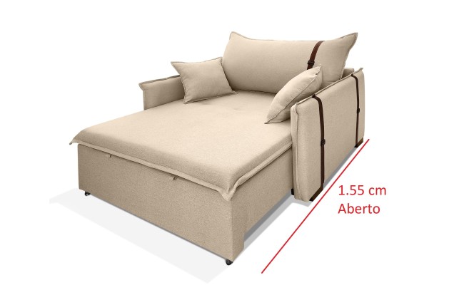 Poltrona Sofá Cama Valence Premium 130cm SoftGel D33  Linho Bege