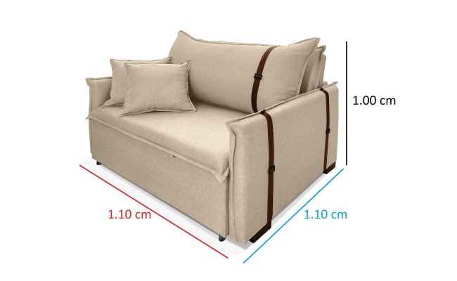 Poltrona Sofá Cama Valence Premium 100cm SoftGel D33  Linho Bege