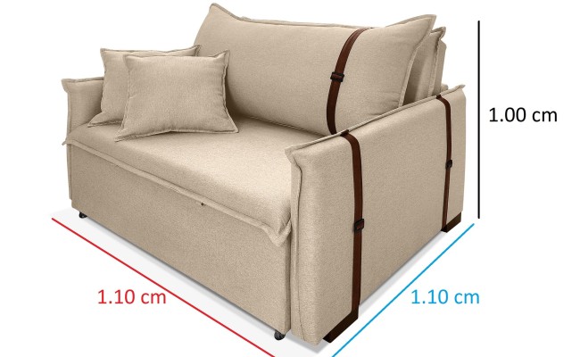 Poltrona Sofá Cama Valence Premium 100cm SoftGel D33  Linho Bege