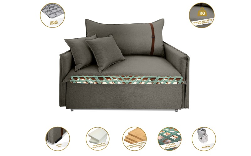 Poltrona Sofá Cama Valence Premium 140cm SoftGel D33 Linho Cinza Poltrona Sofá Cama Valence Premium 140cm SoftGel D33 Linho Cinza