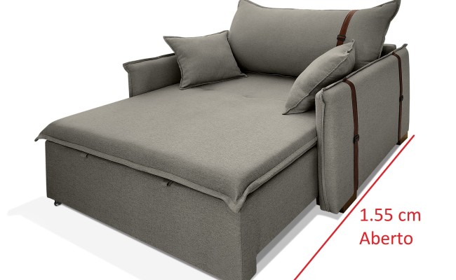 Poltrona Sofá Cama Valence Premium 120cm SoftGel D33  Linho Cinza