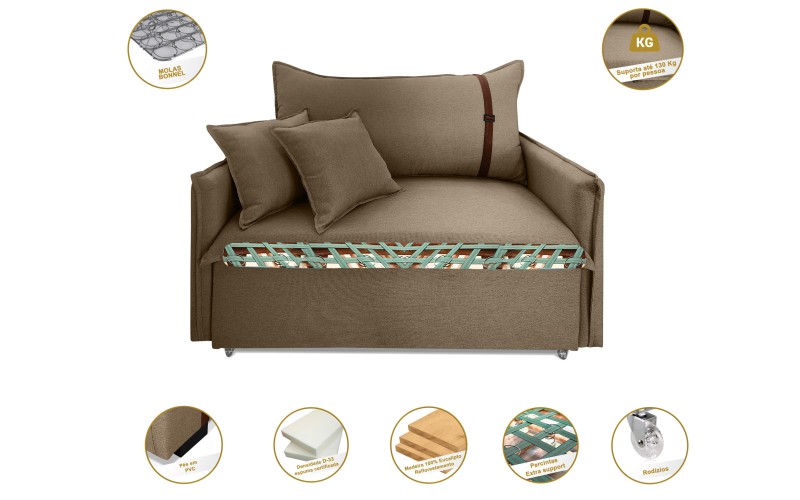 Poltrona Sofá Cama Valence Premium 130cm SoftGel D33 Linho Marrom Poltrona Sofá Cama Valence Premium 130cm SoftGel D33 Linho Marrom