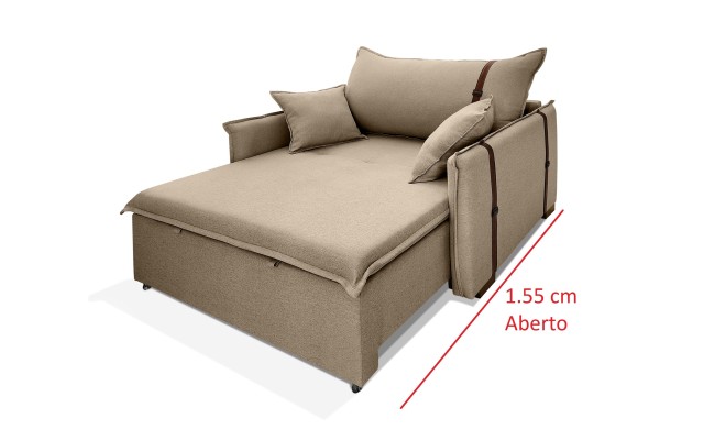 Poltrona Sofá Cama Valence Premium 120cm SoftGel D33  Linho Marrom