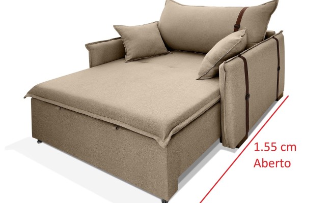 Poltrona Sofá Cama Valence Premium 100cm SoftGel D33  Linho Marrom