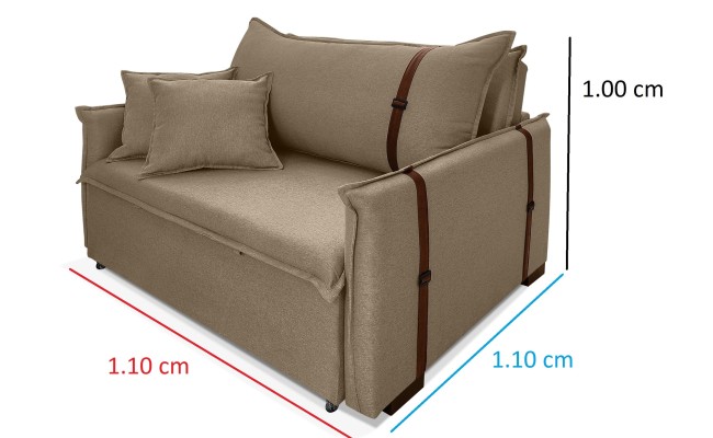 Poltrona Sofá Cama Valence Premium 110cm SoftGel D33  Linho Marrom