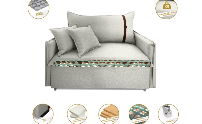 Poltrona Sofá Cama Valence Premium 140cm SoftGel D33  Linho Palha