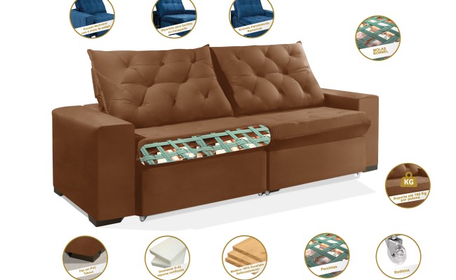 Sofá Retrátil e Reclinável 2.50m ESTILO ESTOFADOS - EUROPA com SoftGel D33 "Terracota"