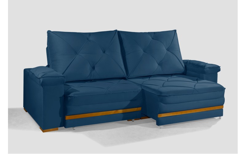 Sofá Retrátil Reclinável GANA 2,90m ESTILO ESTOFADOS - França Velusoft COR "AZUL" Sofá Retrátil Reclinável GANA 2,90m ESTILO ESTOFADOS - França Velusoft COR "AZUL"